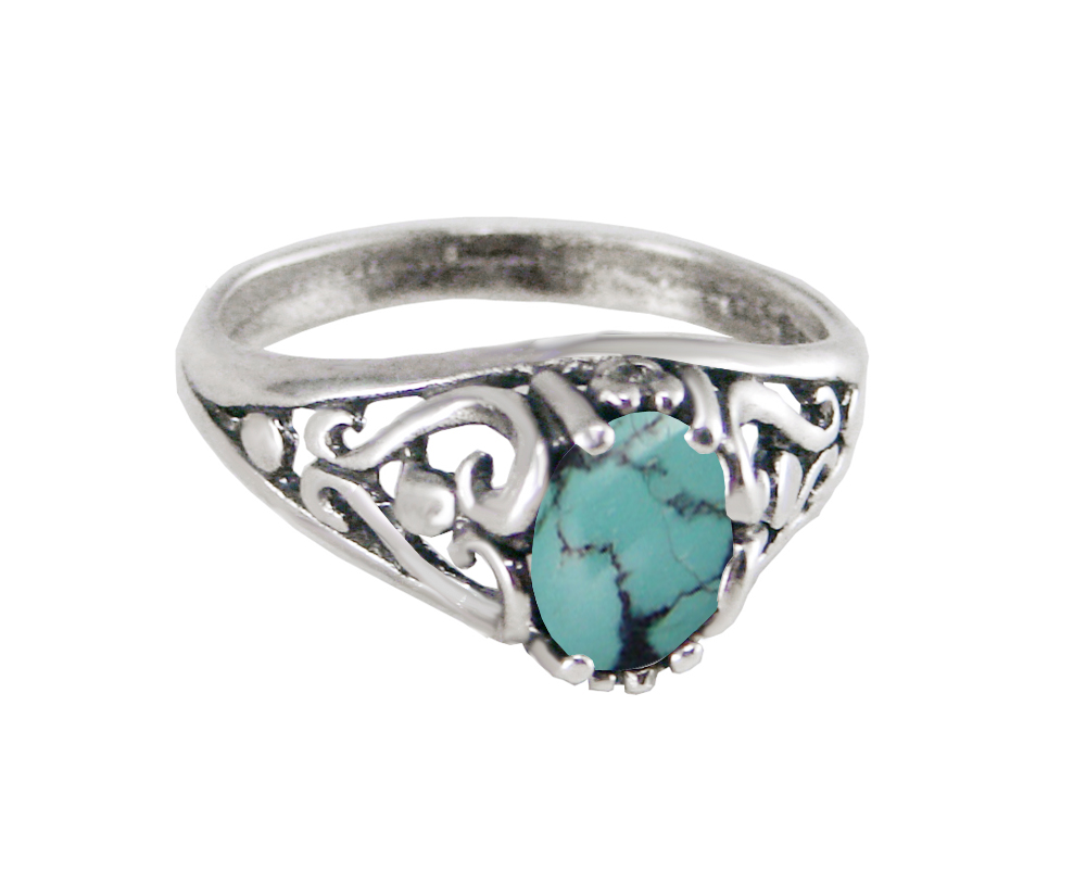 Sterling Silver Filigree Ring With Chinese Turquoise Size 9